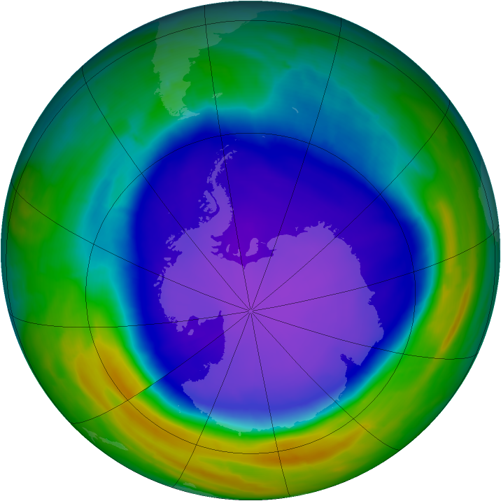 Antarctic ozone map for 03 October 2008